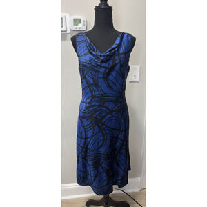 DKNY Donna Karan New York Blue Abstract Print Sleeveless Dress Size 8 Silk Cowl